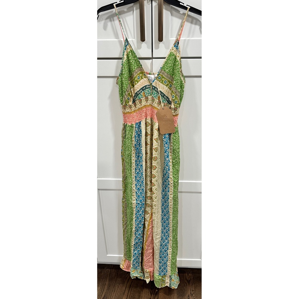 R Original Bohemian jumpsuit Floral Print Smocked Waist‎ L XL